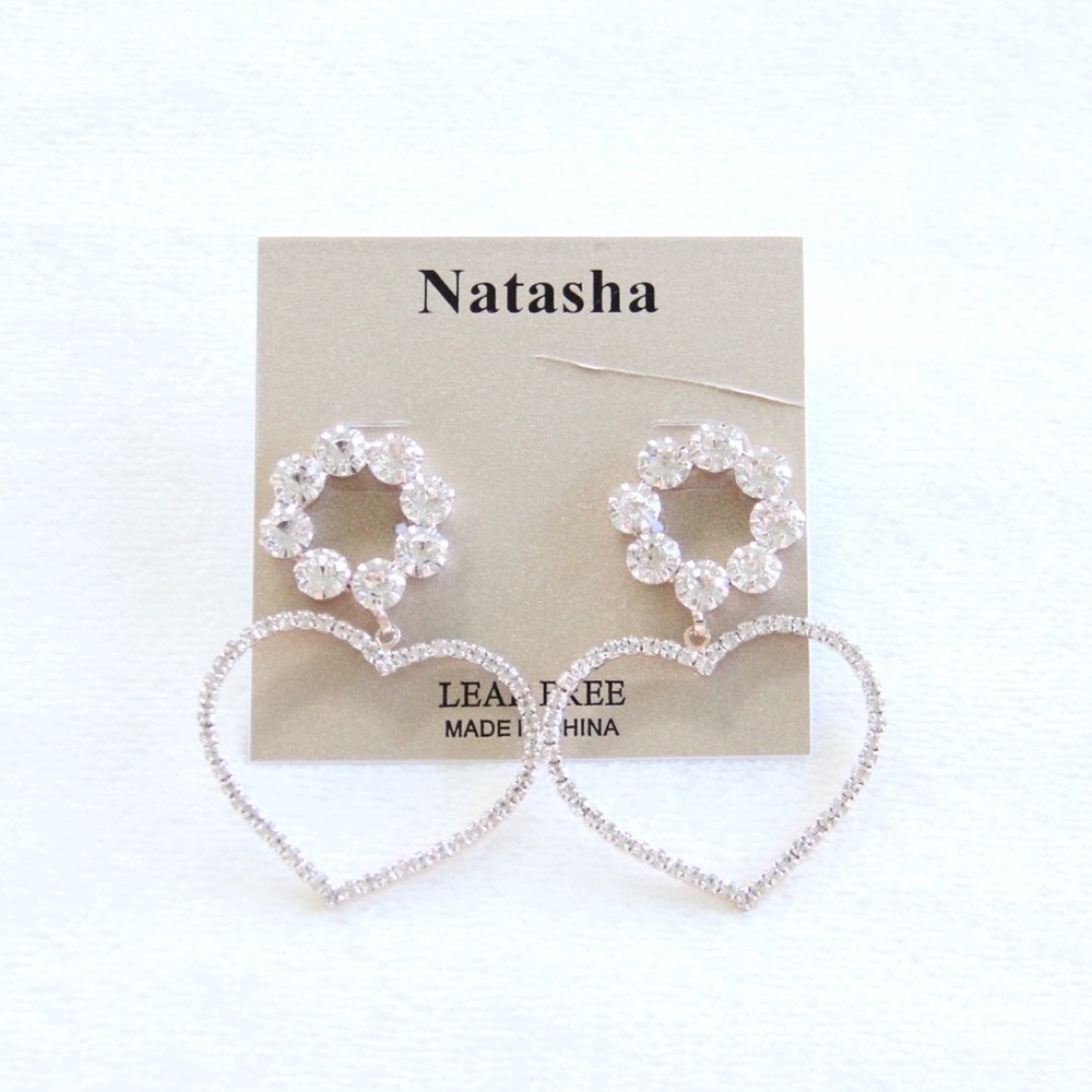 Natasha Champagne Gold Rhinestone Heart Earrings